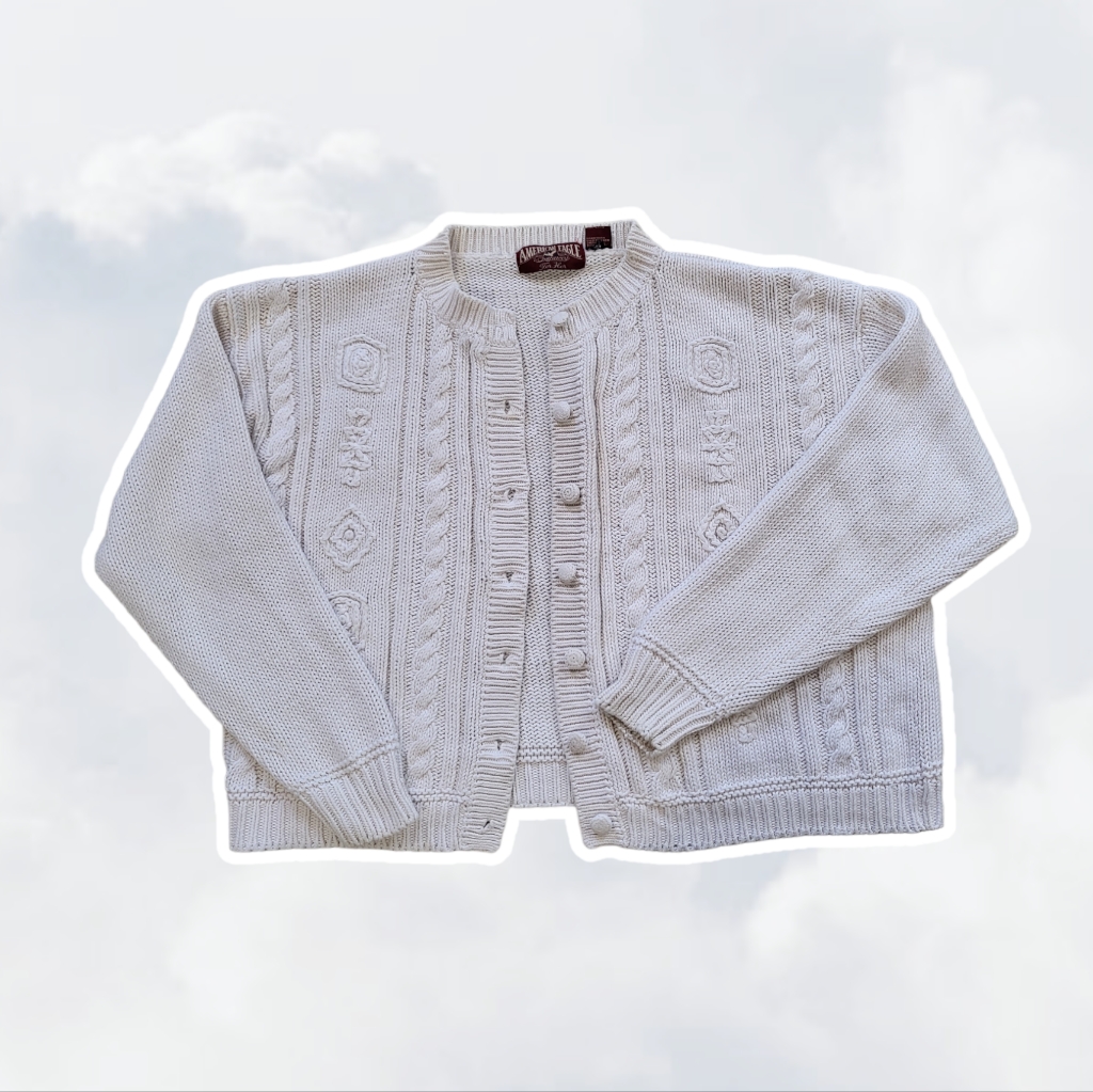 Vtg 80's American Eagle Outfitters For Her Large Beige Knitted Cropped Cardigan